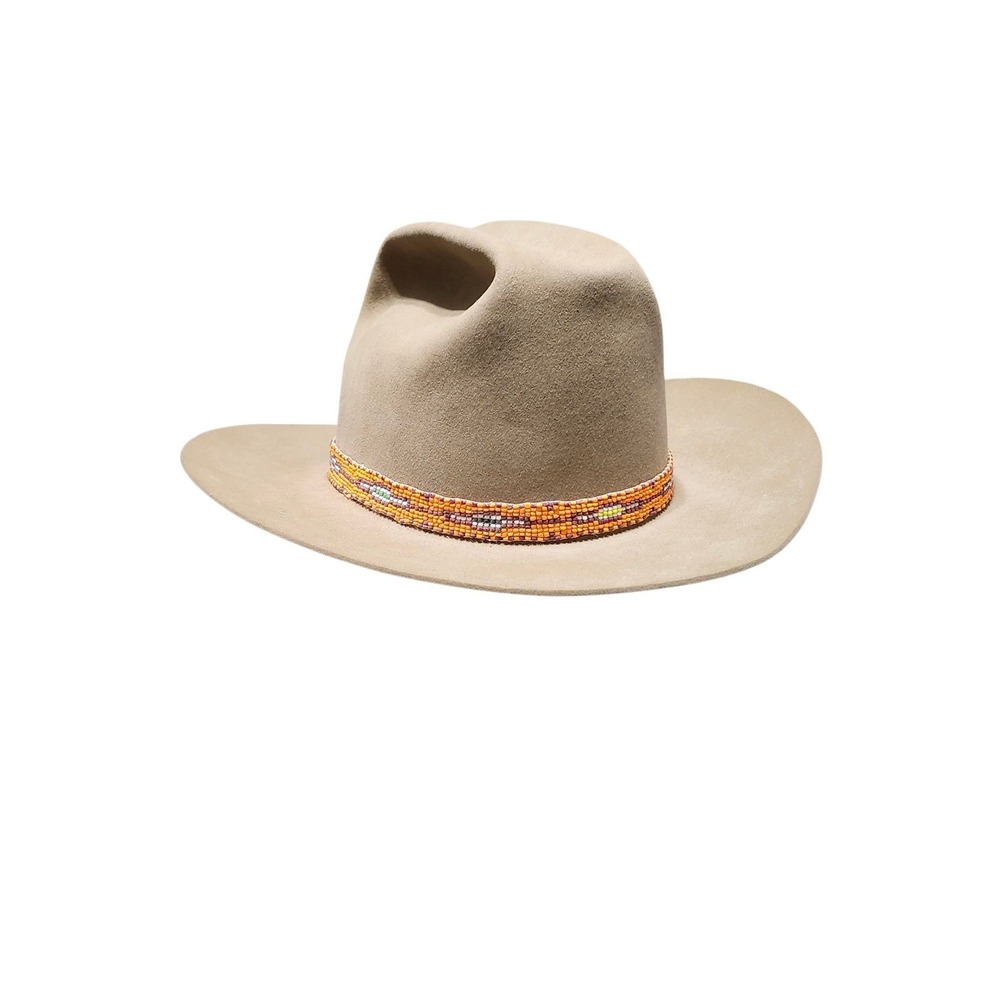 Vintage Browning Sportsman Hat - Tan Wool Felt Western Fedora - Beaded Band - Picture 5 of 8